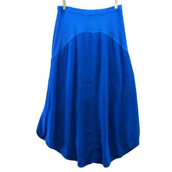 Left Of Center Midi Skirt Womens S Pull On Royal Blue High Low Hem Mixed Media - Picture 2 of 12